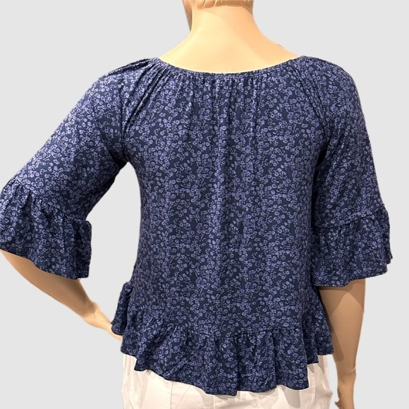 Style & Co Peplum Popover Top Size M. Navy Multi Ruffles at Hem Half sleeves NWT - Picture 4 of 11